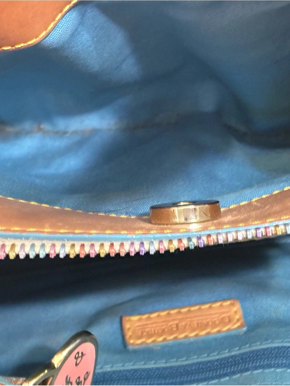 Rare Vintage Dooney and Bourke Rainbow DB Monogram Satchel Purse Heart Charm